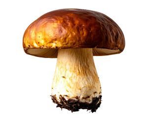  Single Fresh Porcini Mushroom, Side View, Isolated on Transparent Background