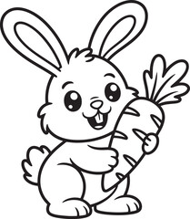 Cute Bunny Holding Carrot Vector Illustration for Children's Designs and Coloring Pages
