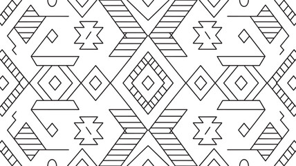 Geometric Aztec Pattern Outline Drawing for Textile Design and Background Illustration