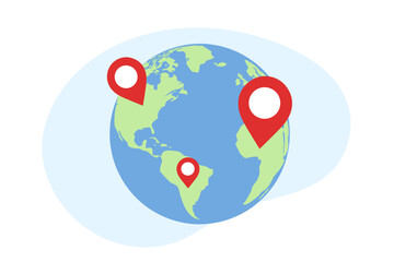 Earth globe with pinpoints online deliver service, delivery tracking and pin location point, shipping vector illustration