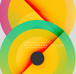Abstract colorful circles overlap. Gradient shades create dynamic visual effect. Modern design element for backgrounds.
