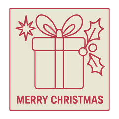 Elegant minimalist vector illustration of a Christmas gift box, beautifully designed in bold red color, symbolizing festive joy, decorative charm, and holiday celebration.
