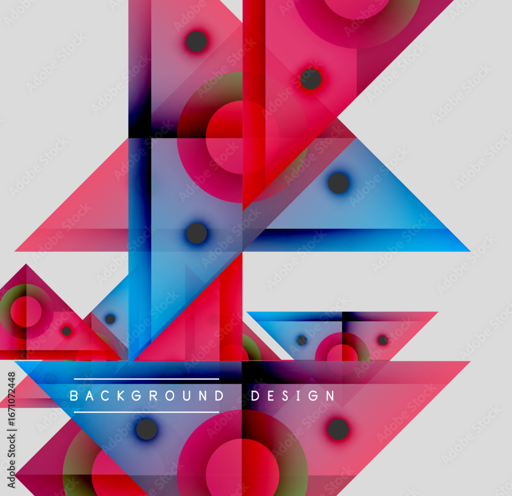 Aufkleber abstract geometric shapes overlap, creating vibrant colorful design. circles, triangles dominate com