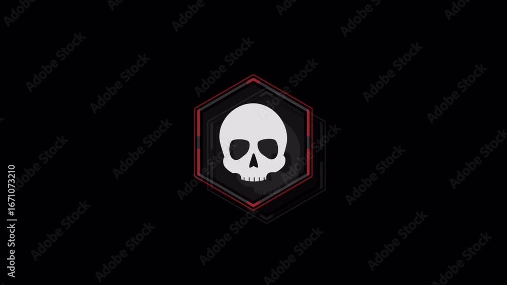 Aufkleber dynamic flashing skull warning icon in a red hexagon frame for a futuristic digital interface