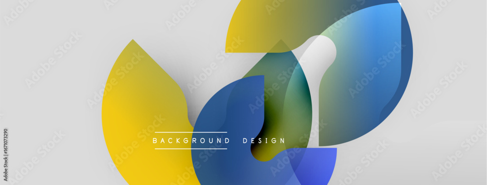 Poster abstract shapes overlap, creating vibrant color gradients. minimalist design with text background de