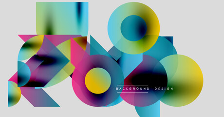 Fototapeta premium Abstract vibrant shapes overlap. Colorful geometric design creates modern visual texture. Background elements suggest dynamic composition.
