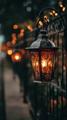 Glow of Vintage Lanterns Illuminating a Garden Pathway During Twilight