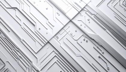 Abstract Silver Circuit Board Pattern with Complex Geometric Lines and Tech Style