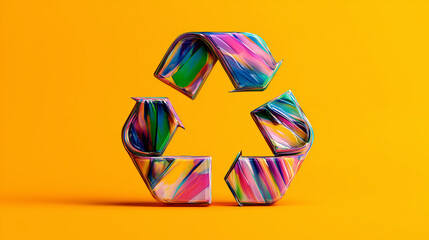 Colorful Recycling Symbol Design on a Bright Yellow Background