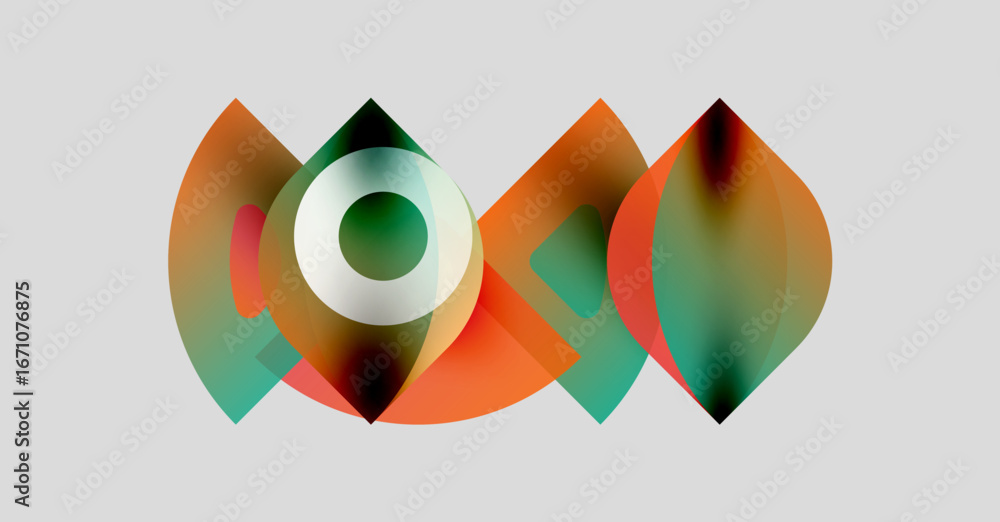 Poster abstract shapes overlap, creating vibrant color blends. design features smooth gradients, soft edges