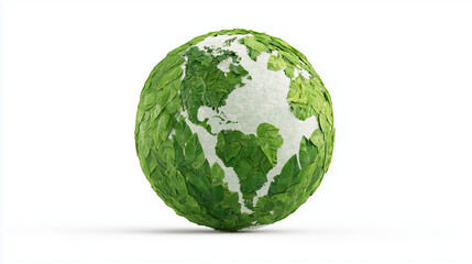 3D Render of Earth with Vibrant Green Leaf Overlay for Environmental Themes