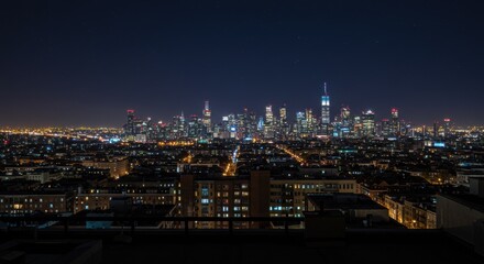 Fototapeta premium Urban Night Skyline with Dazzling Lights