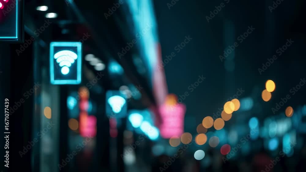 Aufkleber detailed capture of smart sensors transmitting data in a dark urban setting with medium depth of fie
