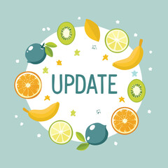 Update vector illustration decorated with colorful fruit elements in a clean, modern style.