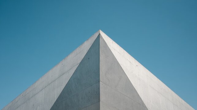 Modern pyramid-shaped building apex against a clear sky