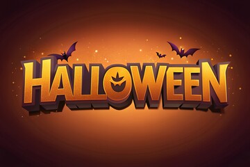 Spooky halloween text with bats and pumpkin face