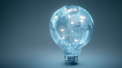 Glowing light bulb shaped like globe symbolizes innovation and global connectivity. intricate design features world map illuminated by soft lights, representing ideas and creativity