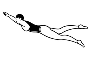 line art Swimmer diving  silhouette vector