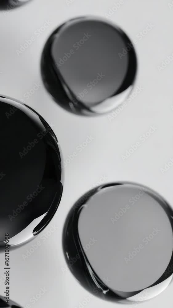 Poster four black spheres are shown in a row. the spheres are all the same size and are all facing the same