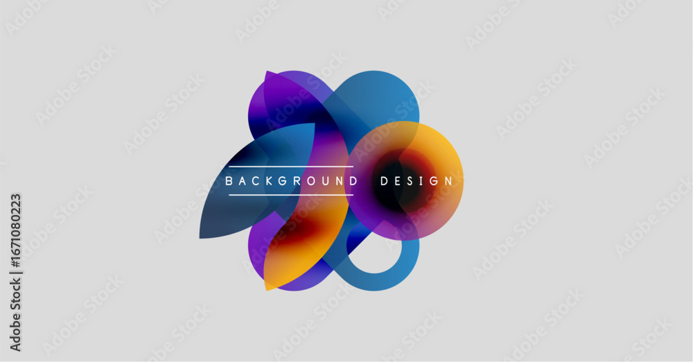 Poster abstract colorful shapes overlap, creating dynamic visual effect. text reads background design withi