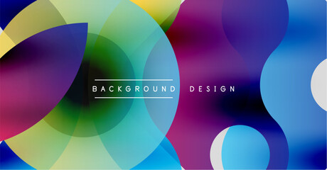 Abstract colorful circles overlap creating vibrant background design. Modern gradients, smooth transitions, dynamic composition.