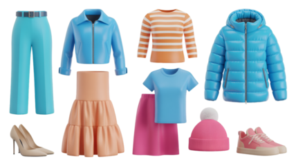 3D Rendered Collection of Modern Clothing and Accessories