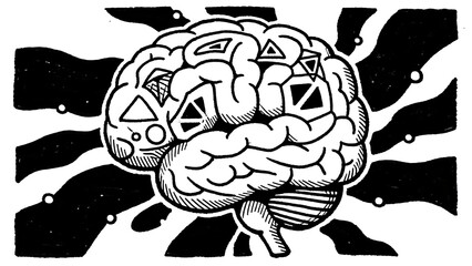 Abstract line art of a brain with geometric patterns, merging science and art, perfect for educational or psychology-themed projects.