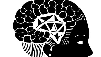 Abstract line art of a brain with geometric patterns, merging science and art, perfect for educational or psychology-themed projects.