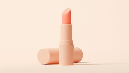 Elegant single lipstick mockup standing upright on clean white background, front view with soft studio lighting, subtle shadows, smooth creamy texture, minimal luxury cosmetic product branding concept