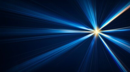 This image showcases a vibrant abstract design with radiating blue and white light streaks emanating from a central golden light source, creating a dynamic and energetic effect.