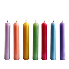 Rainbow taper candles isoleted on transparent background.