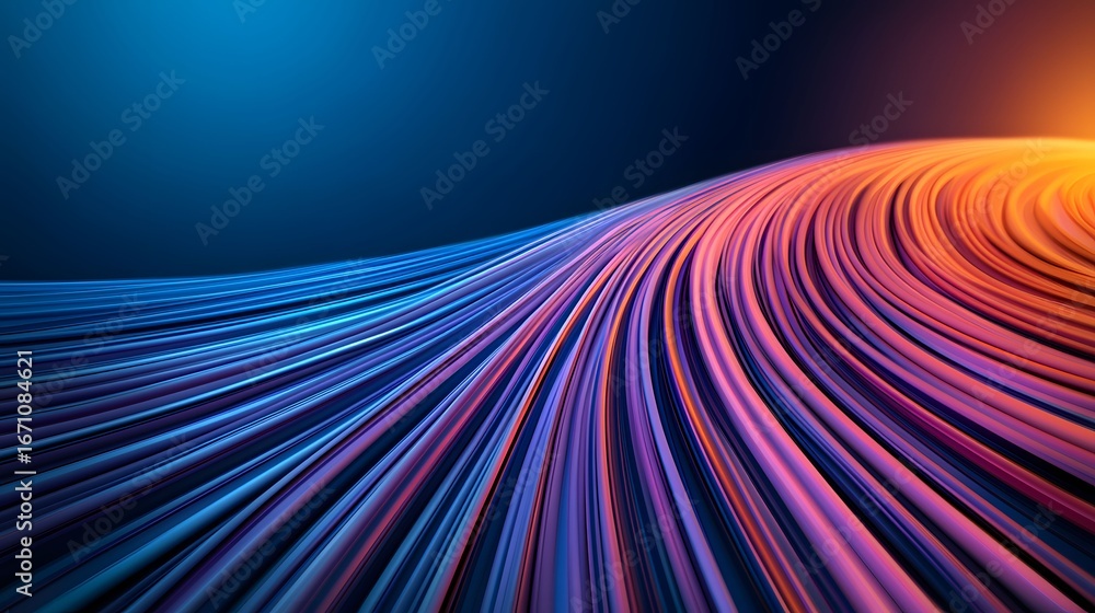 Poster the image features an abstract design with curving lines that transition from cool blue tones on one