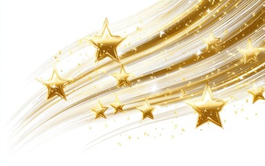 Gold stars on swirling, light beige ribbons against white