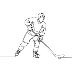 ice hockey, simple minimalist aesthetic one line art, isolated on white background
