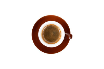 expresso coffee in a brown coffee cup on white isolated background