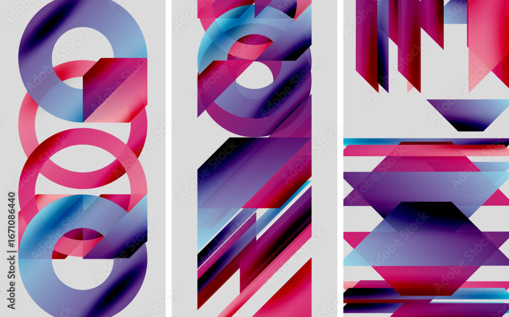 Poster abstract geometric composition. vivid gradients, flowing shapes, bold colors create dynamic visual i