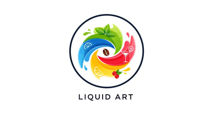 Liquid Art Creation, Beverage Design, Creative Workshop, Graphic Illustration, Artistic Studio, Vibrant Colors, Innovative Concept