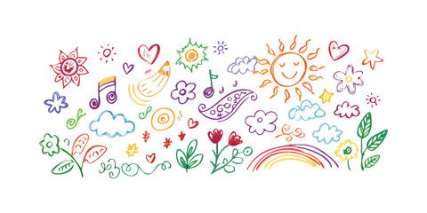 Cheerful doodle elements multicolor sketch