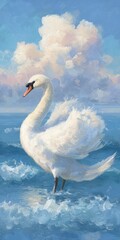 Majestic swan on a sunlit sea