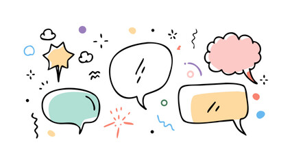 Colorful abstract shapes and speech bubbles communication