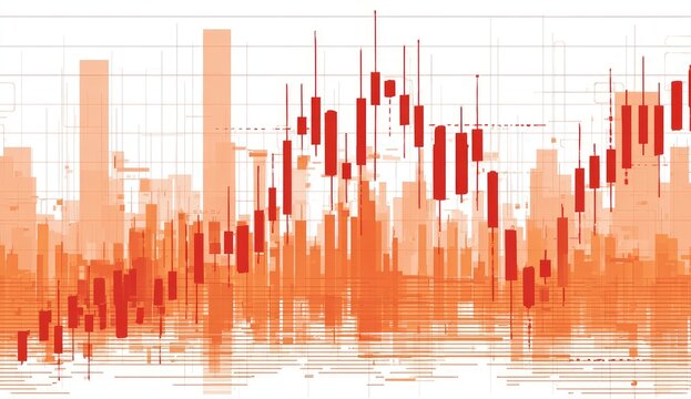 Abstract cityscape with financial candlestick chart
