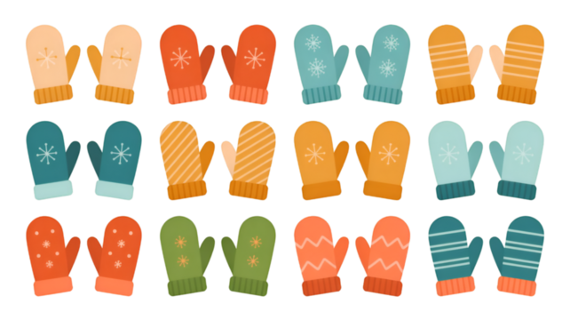 Collection of Colorful Winter Mittens with Snowflakes - Powered by Adobe