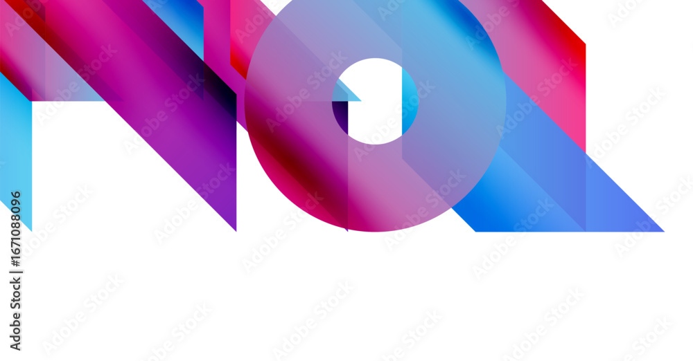 Poster abstract design features vibrant gradients, geometric shapes, overlapping layers. modern aesthetic, 