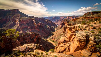 Grand Canyon View from Mather Point with Blue Sky and Clouds