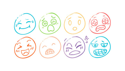 Colorful doodle faces expressing emotions emoji doodles
