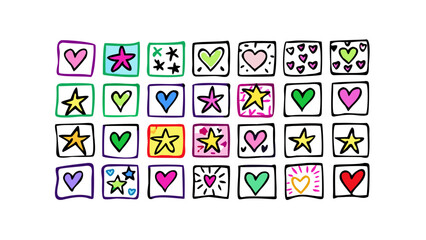 Colorful doodle hearts and stars graphic