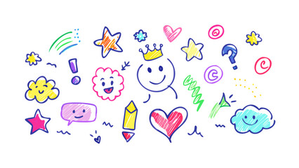 Colorful Hand Drawn Doodles and Symbols stars hearts
