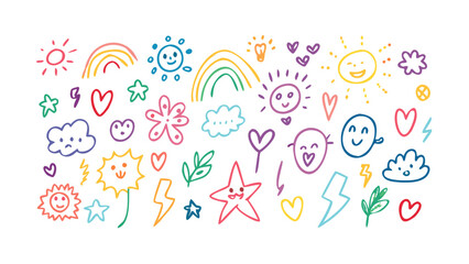 Colorful hand drawn doodles with happy faces vector