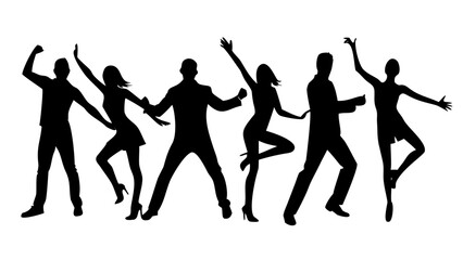 Diverse people dancing joyfully silhouettes