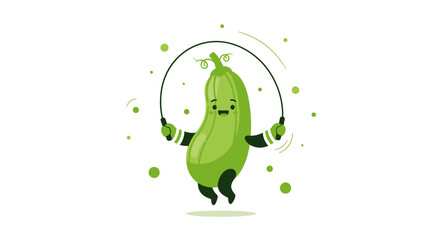 Happy Zucchini Character Jumping Rope in a Playful and Sporty Illustration